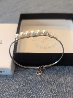 Pearl Accent Silver Bangle Bracelet - Women Jewelry
